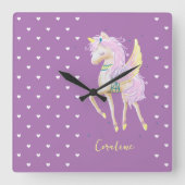 Wall Uhr mit einem niedlichen Bild eines Einhorns. (Vorderseite)