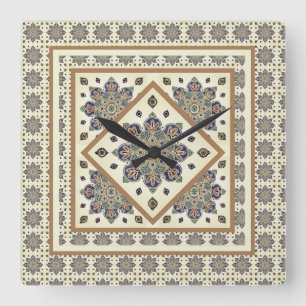 Wall-Uhr mit Medaillon-Stepplook Quadratische Wanduhr