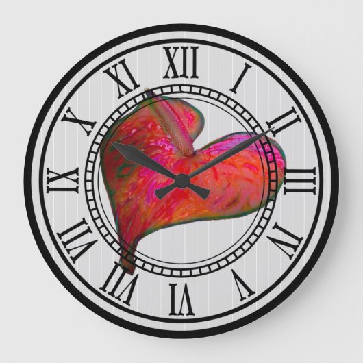 Wall-Uhr mit rotem Anthurium Große Wanduhr (Vorderseite)