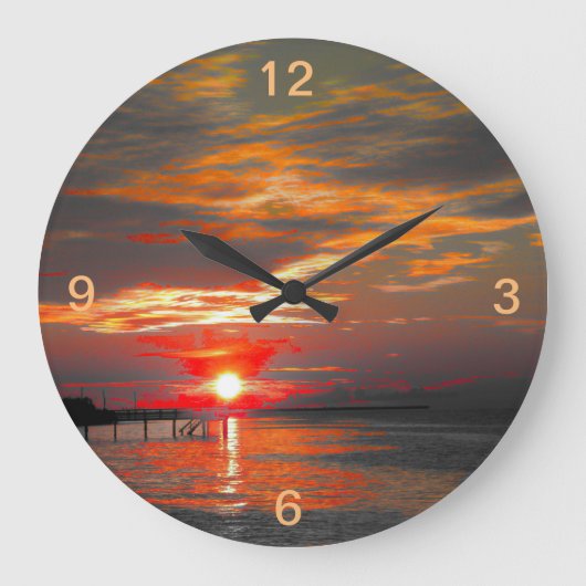 Wall-Uhr mit wunderschön bearbeitetem Sonnenunterg Große Wanduhr (Vorderseite)