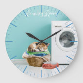 Wall-Uhr, Wäscheservice mit Katze Große Wanduhr (Vorderseite)