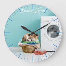 Wall-Uhr, Wäscheservice mit Katze