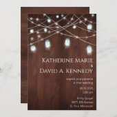 Wall Wedding Wood Barn Mason Jar String Light Einladung (Vorne/Hinten)