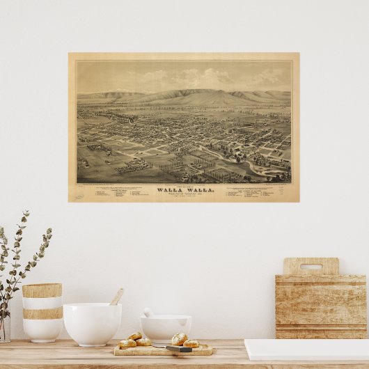 Walla Walla Washington 1876 Antike Panoramabalkart Poster (Küche)