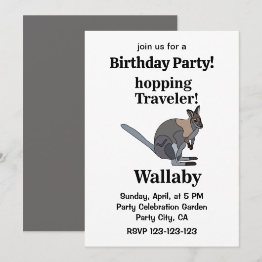 Wallaby Animal Wildlife Funny Birthday Party Einladung (Vorne/Hinten)