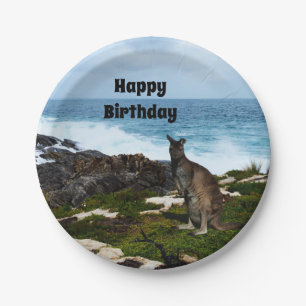Wallaby auf den Felsen am Meer, Teller