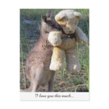 Wallaby umarmt Teddybear Postcard Liebe