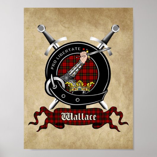 Wallace Clan Abzeichen & Tartan 8.5x11 Poster (Vorne)