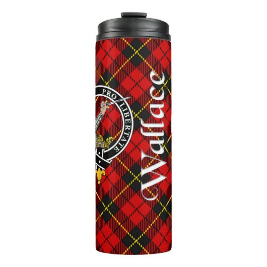 Wallace Clan Abzeichen & Tartan Thermosbecher (Vorderseite)