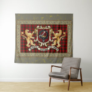 Wallace Clan Abzeichen & Tartan w/Lions Tapestry Wandteppich