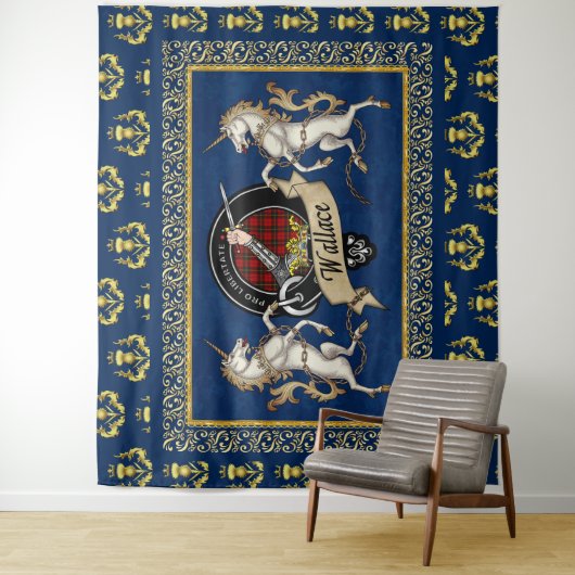 Wallace Clan Abzeichen & Tartan w/Unicorns Wandteppich (Beispiel)