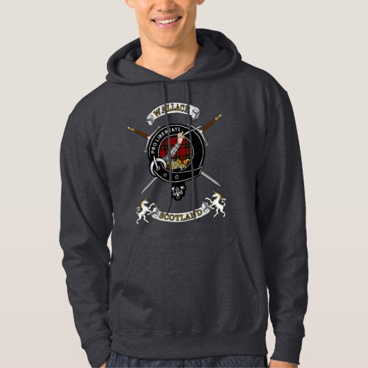 Wallace Clan Badge Tartan & Swords Hoodie (Vorderseite)