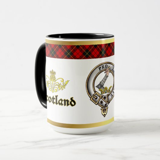 Wallace Clan Badge Tartan w/Gold Rim Tasse (Vorderseite Links)