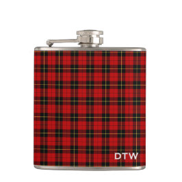 Wallace Clan Tartan Red and Black Kariert Monogram Flachmann