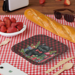 Wallace Red Schottischer Tartan Weihnachts Schwar Pappteller