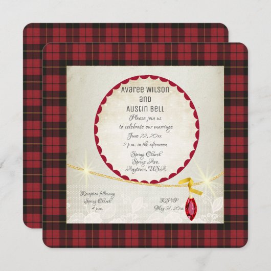Wallace Red Tartan Garden Wedding Einladung (Vorne/Hinten)