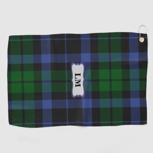 Wallace Tartan Blue & Green Monogram Initials Golfhandtuch (Horizontal)