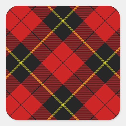 Wallace Tartan Red Black kariert Quadratischer Aufkleber (Vorderseite)