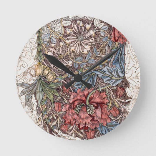 WALLCLOCK : WILLIAM MORRIS : HONEYSUCKLE + TULIP RUNDE WANDUHR (Vorderseite)