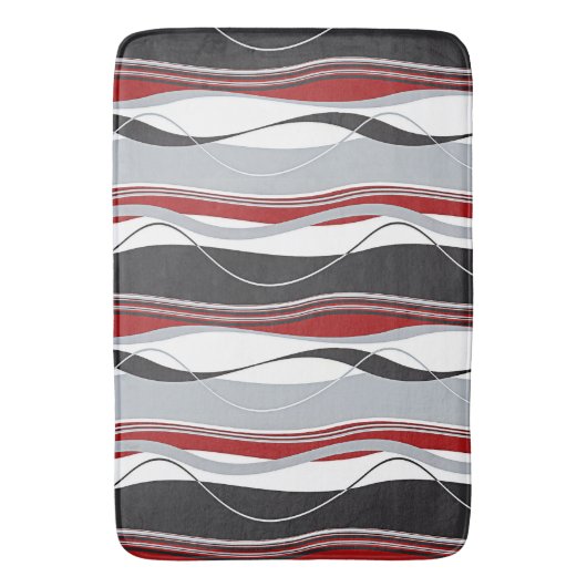 Wallend Wellen rot, weiß, schwarz u. Grau Badematte (Vorderseite Vertikal)