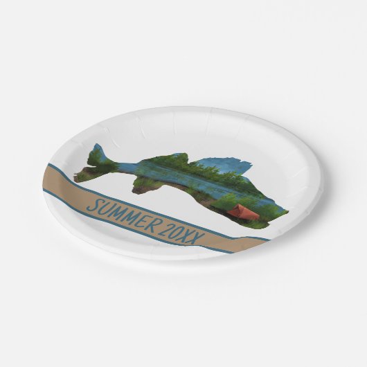 Walleye Fischen Zelt Camping Lake Pappteller (Schrägansicht)