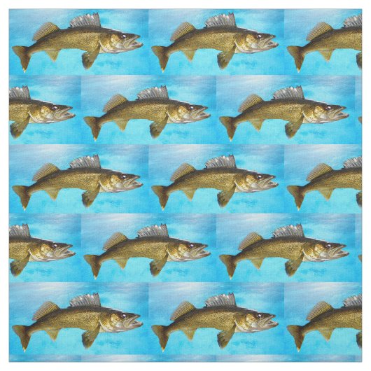 Walleye Muster auf blauer Fabric Stoff (Muster)