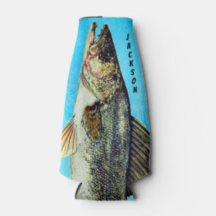 Walleye Pike Fish on Blue and Name Flaschenkühler