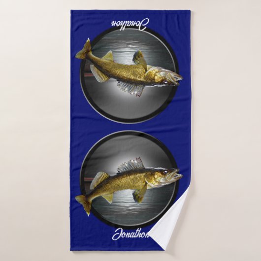 Walleye Pikes über tiefblauer Hintergrund Badhandtuch Set (Badehandtuch)