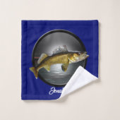 Walleye Pikes über tiefblauer Hintergrund Badhandtuch Set (Waschlappen)