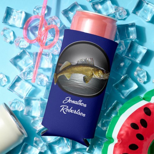 Walleye Pikes über tiefblauer Hintergrund Selters Dosenkühler (In Situ Sommer)