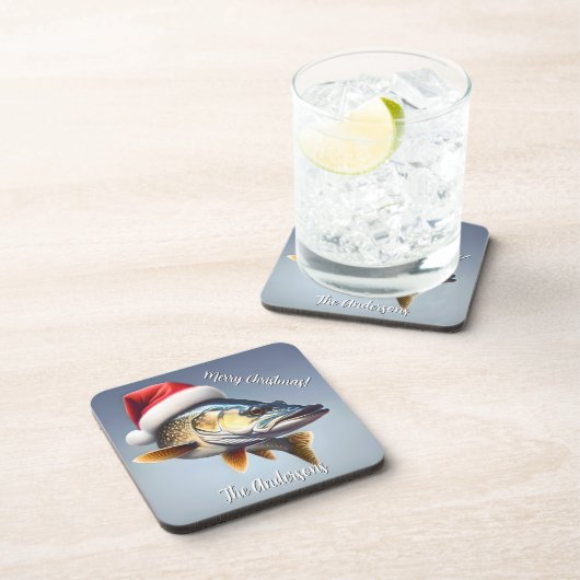 Walleye Tragen eine Weihnachtsmannmütze Weihnachte Getränkeuntersetzer (Rechte Seite)