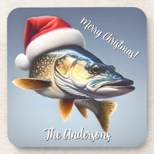 Walleye Tragen eine Weihnachtsmannmütze Weihnachte Getränkeuntersetzer