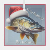 Walleye Tragen eine Weihnachtsmannmütze Weihnachte Ornament Aus Glas (Vorderseite)