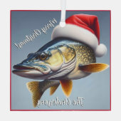 Walleye Tragen eine Weihnachtsmannmütze Weihnachte Ornament Aus Glas (Rückseite)