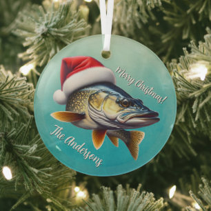 Walleye Tragen eine Weihnachtsmannmütze Weihnachte Ornament Aus Glas