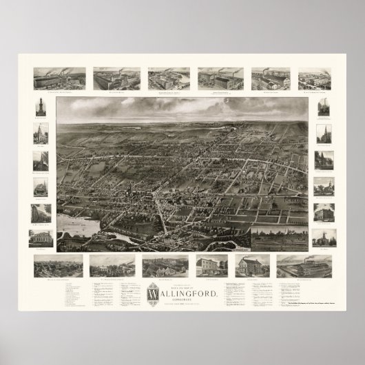 Wallingford, CT Panoramic Map - 1905 Poster (Vorne)