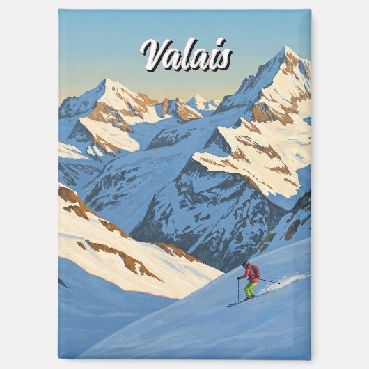 Wallis Schweiz Skifahren Skifahren Magnet (Vorderseite)
