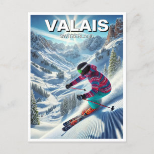 Wallis Schweiz Skifahren Skifahren Postkarte