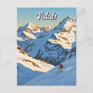 Wallis Schweiz Skifahren Skifahren Postkarte