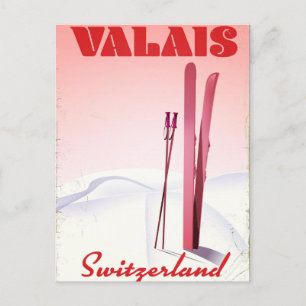 Wallis Schweiz Vintage Skiplakat Postkarte