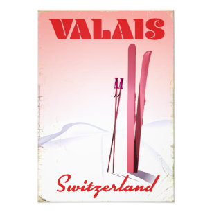 Wallis Schweiz Vintage Stil Skiplakat Fotodruck