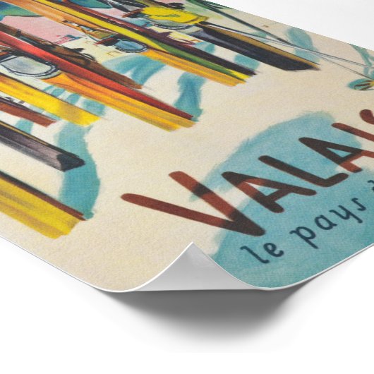 Wallis Schweiz Vintages Skiposter Poster (Ecke)