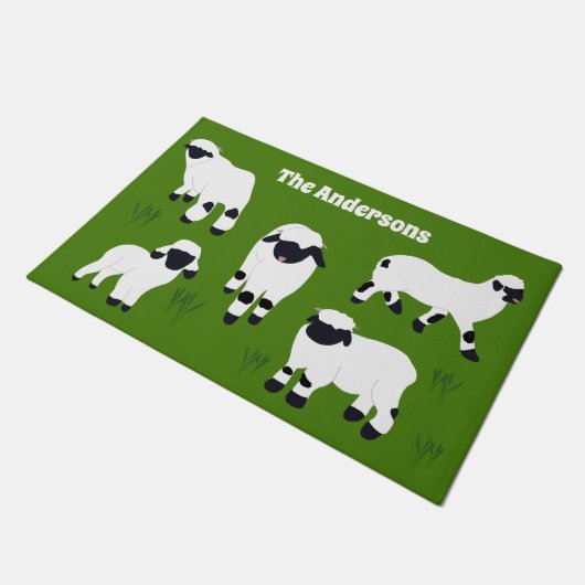 Walliser Schaf Personalisierte Bauern Fußmatte (Schrägansicht)