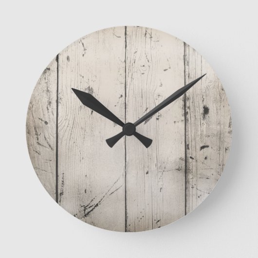 WALLP AUS WEISS-WASCHTEXTURIERTEM HOLZ RUNDE WANDUHR (Vorderseite)