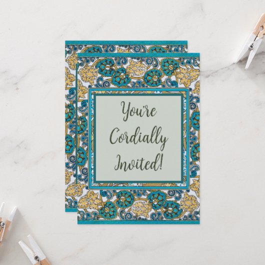 Wallpaper "Cyclamen blue art nouveau" Einladung (Vorderseite/Rückseite Beispiel)