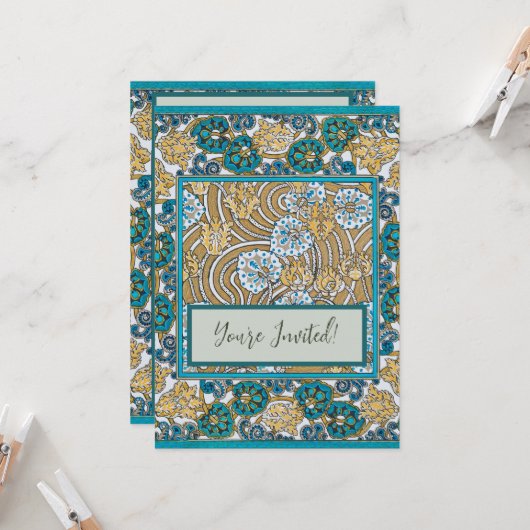 Wallpaper "Cyclamen blue art nouveau" Einladung (Vorderseite/Rückseite Beispiel)