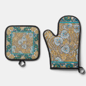 Wallpaper "Cyclamen blue art nouveau" Ofenhandschuh & Topflappen-Set (Vorderseite)