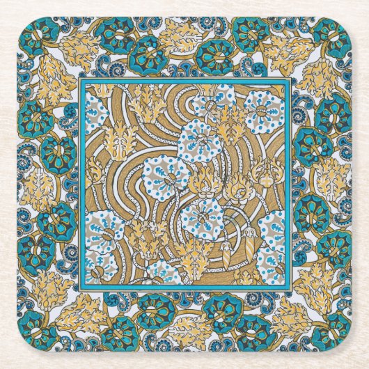 Wallpaper "Cyclamen blue art nouveau" Rechteckiger Pappuntersetzer (Vorderseite)