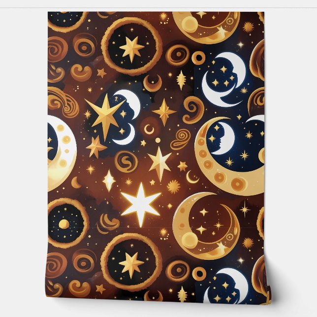 Wallpaper - Golden Ochre Celestial Moon Tapete (Abrollen)