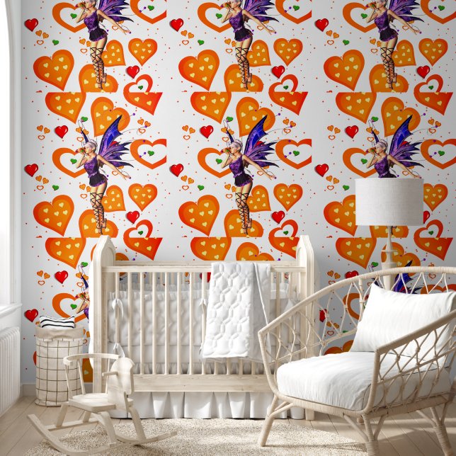 Wallpaper Orange Hearts Fairy Tapete (Kinder)